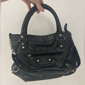 Black Leather motorcycle balenciaga style Handbag
